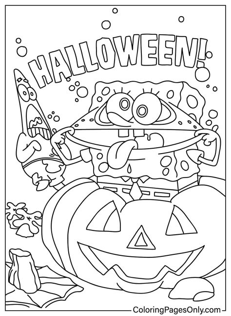 Halloween Spongebob Coloring Page Spongebob Halloween Coloring Pages, Halloween Pictures To Color, Halloween Spongebob, October Coloring Pages, Spongebob Coloring Pages, Spooky Coloring Pages, Spongebob Halloween, Halloween Coloring Pictures, Coloring Pages Halloween