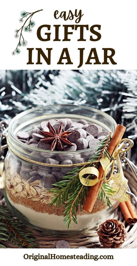 Easy Gifts in a Jar Ideas and Recipes that can be made at home for holiday or year round gift giving! Diy Jar Recipe Gifts, Diy Baking Christmas Gifts, Christmas Kits Gift, Holiday Mixes In A Jar, Ball Jar Recipes, Christmas Gifts With Mason Jars, Edible Gifts In A Jar, Brownie In A Jar Recipe Gift, Baking In A Jar Gift