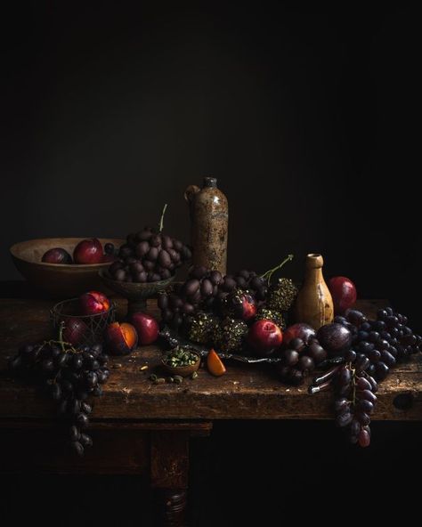 Dark Picnic, Goth Bouquet, Moody Food Photography, Dutch Still Life, Halloween Party Dinner, Dessert Photography, Siargao, Dark Wedding, Fruit Photography