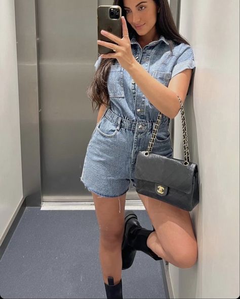 Look Festival, All Jeans, Summer Lookbook, Denim Jumpsuit, Winter Looks, Black Jumpsuit, Comfy Outfits, Denim Skirt, Fall Outfits