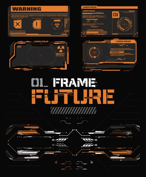 Futuristic frames, callouts for user menu interface.HUD on Behance Cyberpunk Hud, Cyberpunk Graphic Design, Futuristic Interface, Futuristic Logo, Sci-fi Ui, Futuristic Typography, Cyberpunk Design, Game Ui Design, Cyberpunk Style