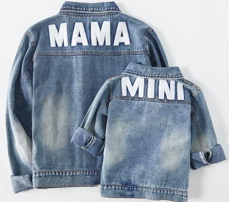 Mini Outfit, Mama And Mini, Mom And Me, Long Sleeve Denim Jacket, Distressed Denim Jacket, Matches Fashion, Matching Family Outfits, Family Outfits, Jean Jackets