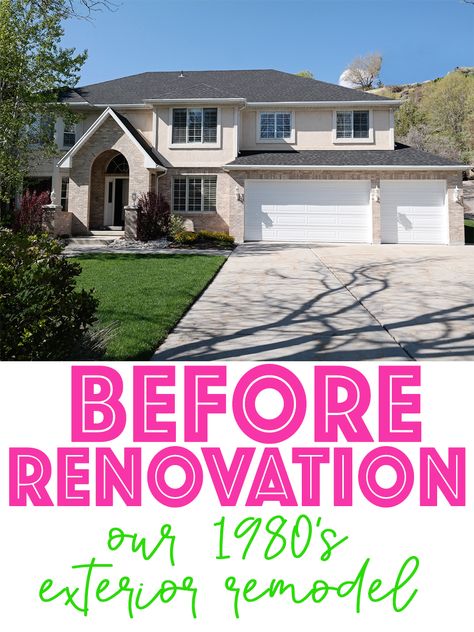 Drab and dated, we renovated this 1980's fixer upper inside and out. Come see the before and after pictures of this home remodel. #remodel #renovation #homeremodel #beforeandafter #fixerupper #pinkpeppermintdesign Exterior Design Before And After, 90s Exterior Before And After, Updated 90s House Exterior, 1990 House Exterior, Siding Update Before And After, 90s Exterior Home Remodel, 80s House Remodel Exterior, Updating 2000 House Exterior, Updating House Exterior