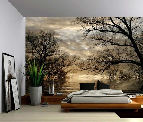 Autumn Tree Forest Lake Large Wall Mural Self-adhesive | Etsy Design Ložnic, Large Wall Murals, Forest Mural, Forest Wall Mural, Large Mural, Fabric Wall Decals, Autumn Tree, Forest Wallpaper, Wallpaper Murals