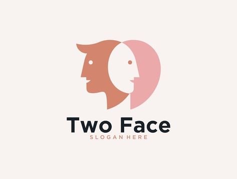 Feminine two face head logo design | Premium Vector #Freepik #vector Face Logo Design Ideas, Small Salon Ideas, Head Logo Design, Face Logo Design, Trade Logo, Graphic Design Corporate, Silhouette Face, Small Salon, Logo Silhouette