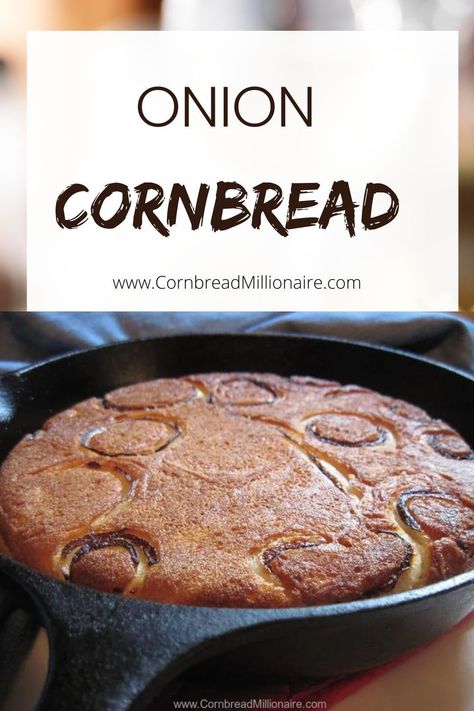 Onion Cornbread tastes like hushpuppies baked in a skillet. Crusty outside.  Moist and tender inside. Easy to make with simple ingredients. Onion Cornbread, Iron Skillet Cornbread, Baked Onions, Classic Southern Recipes, Skillet Cornbread, Summer Sides, Corn Muffin Mix, Corn Muffins, Muffin Mix