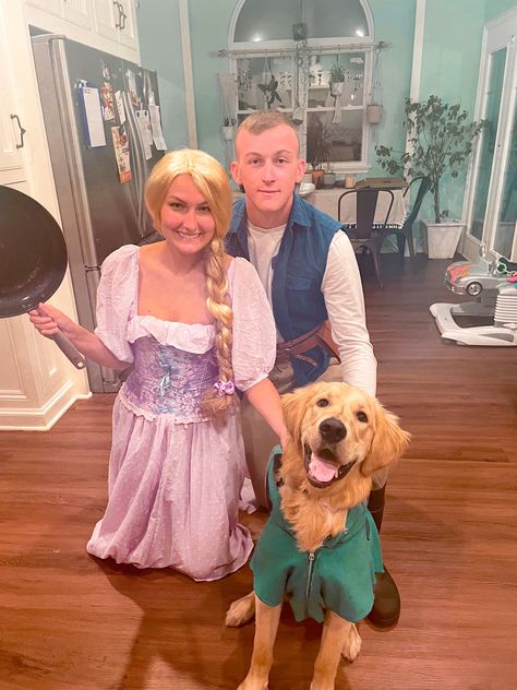 Rapunzel, flynn ryder, and pascal halloween costume. Dog costume Pascal Dog Costume, Flynn Ryder, Sister Costumes, Rapunzel Costume, Diy Dog Costumes, Toy Story Costumes, Rapunzel And Eugene, Tangled Rapunzel, Dog Costume