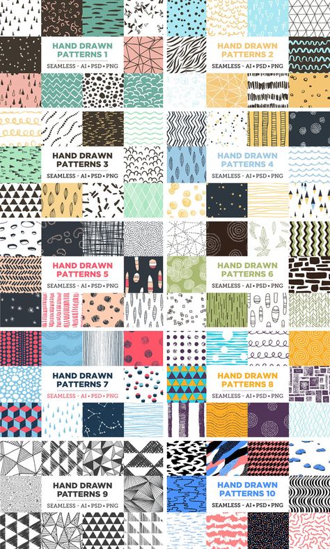 100 Seamless Hand Drawn Patterns for Adobe Illustrator and Photoshop Pattern Prompts, Moodboard Drawing, Photoshop Patterns, Drawn Patterns, Fashion Illustrations Techniques, Mandala Art Therapy, Graphic Arts Illustration, Interior Design Sketches, Textile Pattern Design