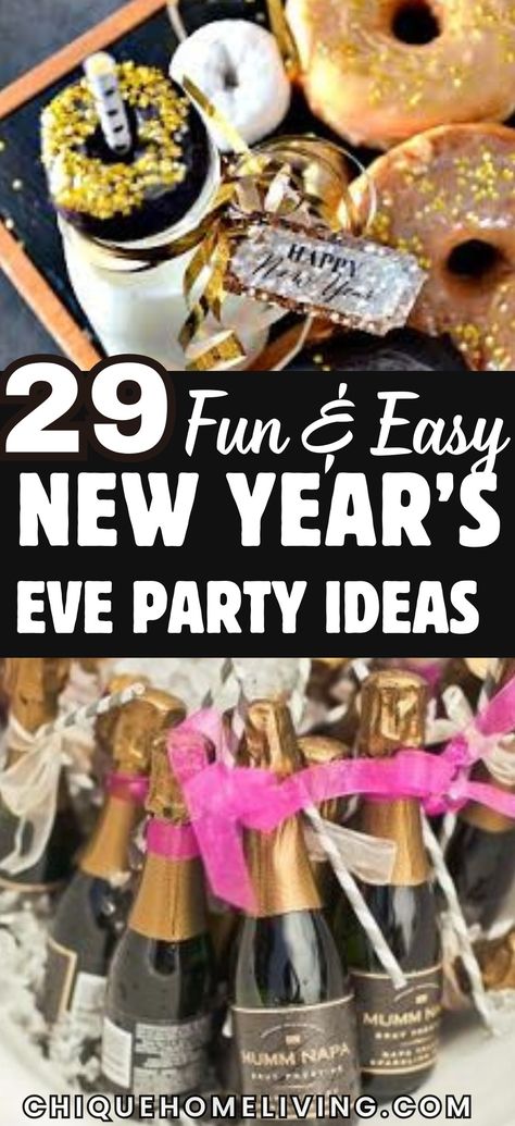 Ready to ring in the New Year in style? 🎉 Check out these 29 New Year’s Eve Party Ideas to Kick Off the New Year Right! From glamorous DIY decorations to sparkling drink stations and fun photo booth props, these ideas will make your party unforgettable. Try hosting a midnight countdown bar, serving delicious finger foods, or setting up a champagne tower for a show-stopping toast. Don’t forget party games like a resolution jar or balloon drop to keep the fun going. New Year Wall Decoration Party Ideas, New Years Hosting Ideas Party, New Eve Party Ideas, Cheap Nye Decor, New Year’s Eve House Party Decorations, Kids Nye Food Ideas, New Year’s Eve Party Favor Ideas, New Years Easy Decorations, New Years Eve Bar Ideas