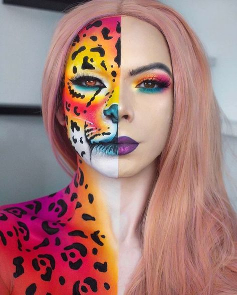 Cheetah Makeup, Halloween Makeup Witch, Make Carnaval, Creepy Halloween Makeup, Cute Halloween Makeup, Halloween Makeup Diy, Halloween Makeup Pretty, Face Paint Makeup, Halloween Makeup Scary