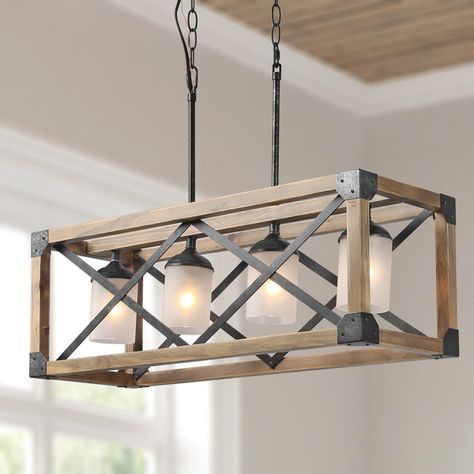 Farmhouse Dining Room Chandelier, Linear Kitchen Island Lighting, Metal Kitchen Island, Modern Farmhouse Chandelier, Rectangular Chandelier, Wood Kitchen Island, Farmhouse Light Fixtures, Kitchen Island Linear Pendant, Wooden Light