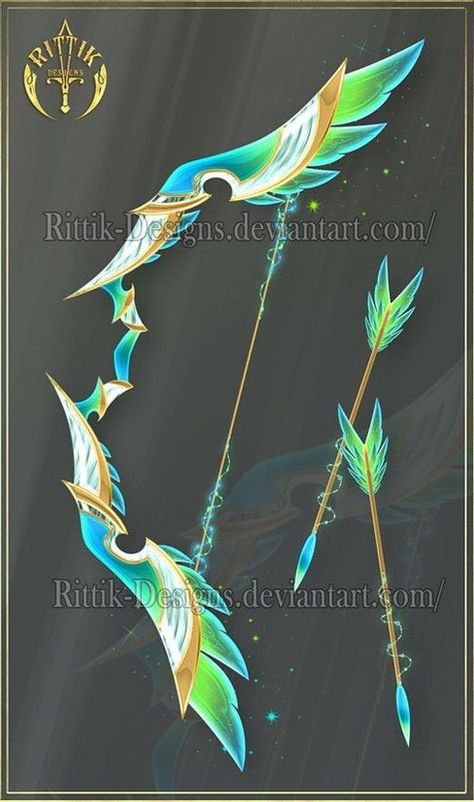 Magic Arrow Art, Fantasy Arrow, Fantasy Bow Design, Magical Bow And Arrow, Magical Bow And Arrow Fantasy Art, Fantasy Bow, Cool Sci Fi Bow And Arrow, Fantasy Wepon Sketch, Anime Accessories