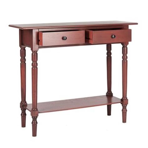 Rosemary Console TableThe Rosemary Console evokes Craftsman style with its clean lines and practical storage. Crafted from pine with two drawers and a bottom shelf, this console will enhance a casual room, front entry or hallway with its charm.A welcome addition as an accent showcase piece in any roomTwo drawers measure 3.7-in High x 13.2-in Wide x 10.8-in Back-to-Front (each)Shelf is 31.5-in x 11.4-in x 18.11-inMinor assembly required | Safavieh Safavieh Rosemary 2-Drawer Red Pine Wood Rectangu Red Console Table, Safavieh Furniture, Drawer Console, Console Table With Drawers, Metal Console, Practical Storage, Wood Console Table, Front Entry, Sofa Tables