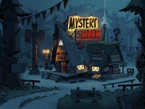 Mystery Shack at Night Gravity Falls Aesthetic, Gravity Falls Poster, Falls Aesthetic, Alex Hirsch, Mystery Shack, Computer Wallpapers, Bg Design, Desired Reality, Gravity Falls Art