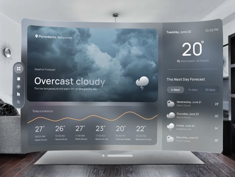 Ar Interface Design, Spatial Ui Design, Weather Graphic Design, Weather Forecast Design, Mobile Dashboard Ui, Weather Website, Glassmorphism Ui, Weather Ui, Dashboard Design Template