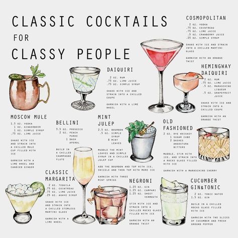 Classy People, Classic Cocktail Recipes, Boozy Drinks, Cocktail Drinks Recipes, Deilig Mat, Alcohol Drink Recipes, Drinks Alcohol Recipes, Alcohol Recipes, Classic Cocktails