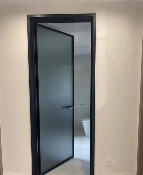 Aluminum Glass Bathroom Swing Door Powder Coating Aluminum Profile and Tinted Glass Panel Washroom Door Ideas, Bathroom Door Ideas Aluminum, Aluminum Doors Design For Bathroom, Aluminum Doors Design, Bathroom Door Design Aluminium, Bathroom Doors Modern, Toilet Door Ideas, Toilet Door Design, Tinted Glass Door