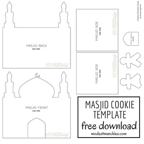 MASJID COOKIE TEMPLATE Mosque Template Free Printable, Masjid Template, Masjid Craft, Mosque Template, Cookie Template, Eid Activities, Decoraciones Ramadan, Arabian Nights Party, Muslim Kids Activities