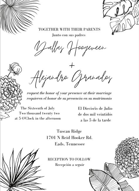 Spanish English Wedding Invitations, Bilingual Wedding Invitation Spanish, Spanish Wedding Signs, Bilingual Wedding Signs, Bilingual Wedding Ideas, Bilingual Wedding Invitation, Spanish Themed Weddings, Spanish Wedding Invitations, Mexican Theme Wedding