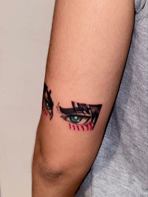 Eren Jaeger Eyes Tattoo, Eren Eyes Tattoo, Eren Yeager Tattoo, Eren Jaeger Tattoo, Anime Eyes Tattoo, Titan Tattoo, Attack On Titan Tattoo, Eyes Tattoo, Red Ink Tattoos