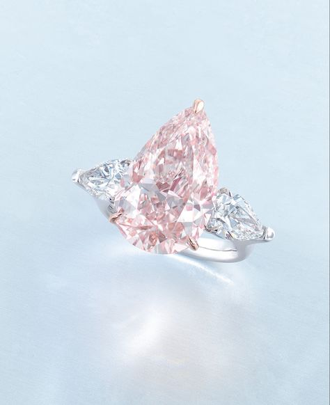 A highly important 10.32 carats pear-shaped fancy pink diamond and diamond ring. Diamond Pear Engagement Ring, Pear Engagement Ring, Pink Ring, 3 Carat, Pink Diamond, Pear Shaped, Heart Ring, Pear, Diamond Ring