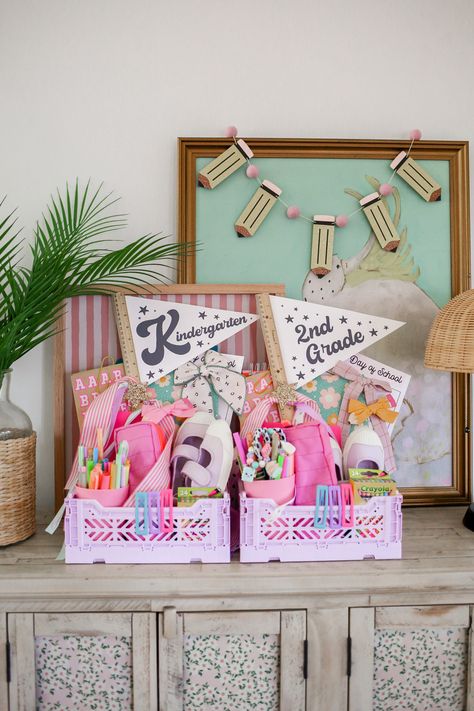 Sharing what I gifted our girls in their back to school baskets for this school year! #backtoschool #basket #firstdayofschool Teacher Baskets Back To School, Back To School Basket For Kids, Back To School Gift Basket, Back To School Basket, Student Birthdays, Traditions To Start, Back To School Organization, Birthday Basket, Cool School Supplies