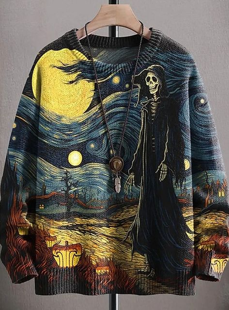 Ghost Fashion, Halloween Sweaters, Halloween Cardigan, Skull Ghost, Crew Neck Sweaters, Jumper Pattern, Ghost Skull, Winter Fabric, Knit Style