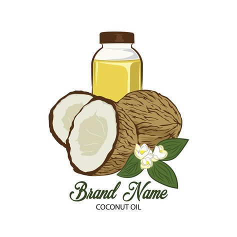 Coconut Oil Bottle Label Design, Oil Logo Design, Coconut Oil Tanning, Bottle Vector, Oil Logo, Product Sticker, Coconut Hair, Unrefined Coconut Oil, Bottle Design Packaging