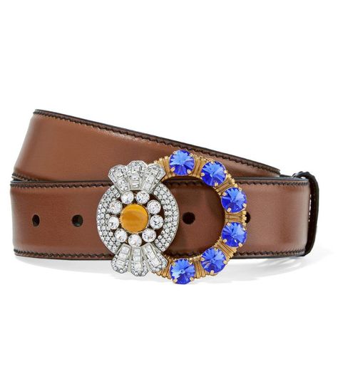 Miu Miu Crystal-Embellished Leather Belt Belts Brown, Belt Brown, Studded Belt, Brown Belt, Genuine Leather Belt, Leather Belts, Who What Wear, Leather Belt, Dog Collar