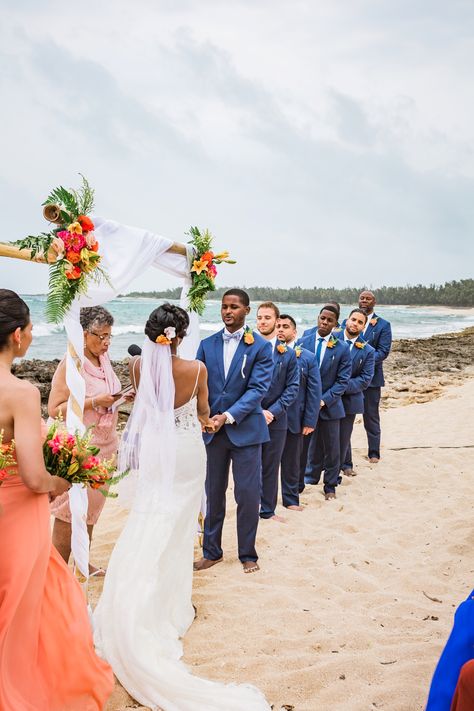 Royal Blue Suit Wedding, Wedding Ranunculus, Polynesian Wedding, Wedding Color Schemes Blue, Beach Wedding Coral, Wedding Palettes, Beach Wedding Theme, Blue Beach Wedding, Hawaii Beach Wedding