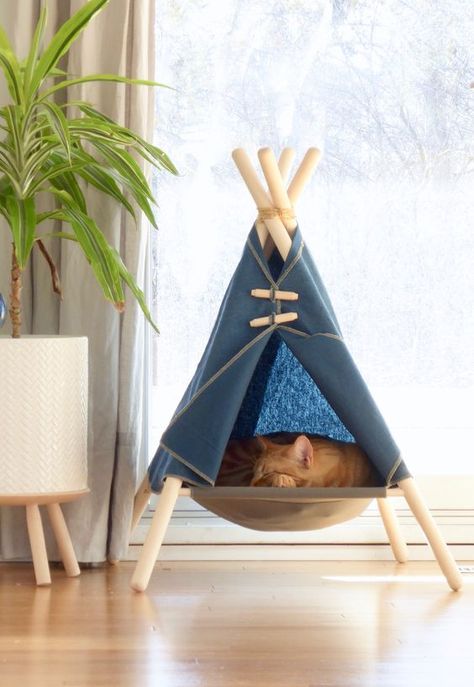 Teepee Diy, Diy Tipi, Cat Teepee, Diy Teepee, Kat Diy, Chat Diy, Pet Teepee, Niche Chat, Sleepy Kitty