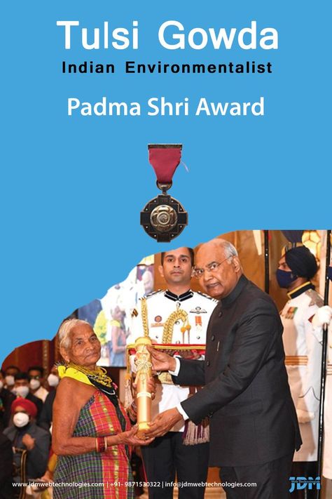 Tulsi Gowda is an Indian environmentalist from Honnali village, Ankola taluk in Karnataka state. She has planted more than 30,000 saplings and looks after the nurseries of the Forest Department. Despite having no formal education, she has made immense contributions towards preserving the environment. #TulsiGowda #IndianEnvironmentalist #Padmashri #PadmashriAward #Padmashri2021 #PadmashriAward2021 #JDMWebTechnologies #DigitalMarketingCompany #SEOCompany Forest Department, Formal Education, Seo Company, Digital Marketing Company, Throwback Thursday, Nurseries, The Forest, The Environment, Forest