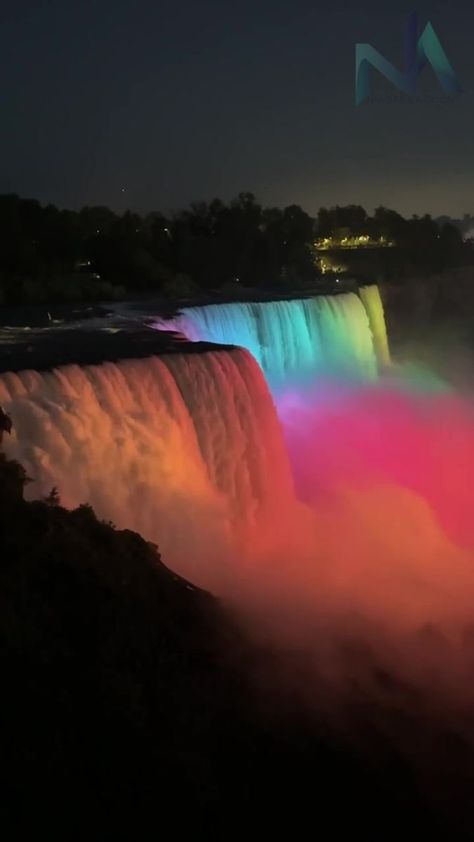 Niagara Falls illuminated at night ￼🌊 #FallsAfterDark | By Niagara Action | Facebook Niagara Falls At Night, Fall Nyc, Niagara Falls New York, London Wallpaper, New York Wallpaper, Travel Picture Ideas, Niagara Falls Canada, New York Night, Autumn In New York