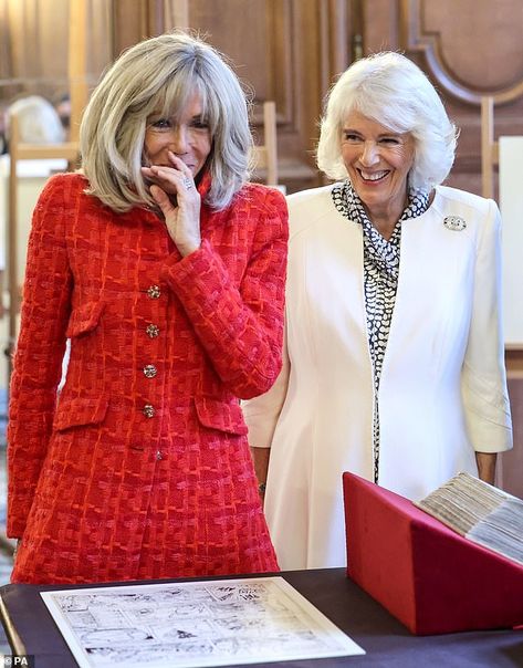 Speaking to Palace Confidential, the Daily Mail's Royal Editor Rebecca English explained that both the Macrons and the French public were charmed by Charles and Camilla. French First Lady, 80s Womens Fashion, Queen Camilla, Bright Blonde, Portrait Gallery, 80s Fashion, British Royal Family, Queen Elizabeth Ii, British Royals