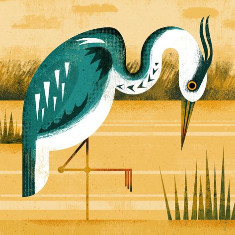 Heron Illustration, Charley Harper Birds, Bird Mural, Bird Collage, Maggie Rogers, Heron Art, Line Of Succession, Lucas Arts, Bird Illustrations