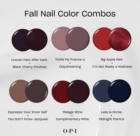 Natural Nail Fall Colors, Opi Fall Nails 2024, Opi Now Museum Now You Dont, Fall Nail Combinations, Shades Of Maroon Nails, Fall Nail Pairings, Opi Sns Powder Colors Fall, Fall Nails Two Colors, Fall Nails Opi Gel 2024