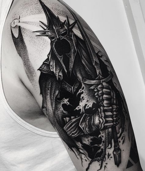 Witch King Tattoo, Lotr Tattoo, Witch King Of Angmar, Witch King, King Tattoo, Lord Of The Rings Tattoo, Knight Tattoo, King Tattoos, Forest Tattoos