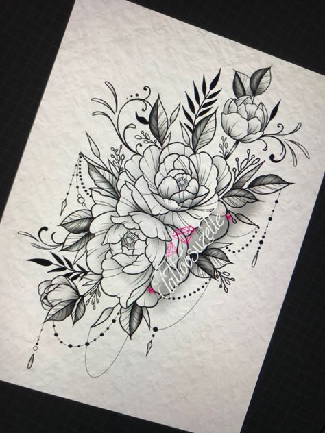 Flowers With Beads Tattoo, Flowers With Jewels Tattoo, Flower And Jewel Tattoo, Jewel Tattoo Design, Hand Mandala, Jewel Tattoo, Ankle Tattoos For Women, Dot Tattoos, Flower Tattoo Shoulder