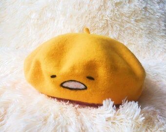 Egg Beret, French Hat, French Beret Hat, Lazy Egg, Bright Outfits, Wool Beret, Yellow Hat, Anime Pixel Art, Kawaii Accessories