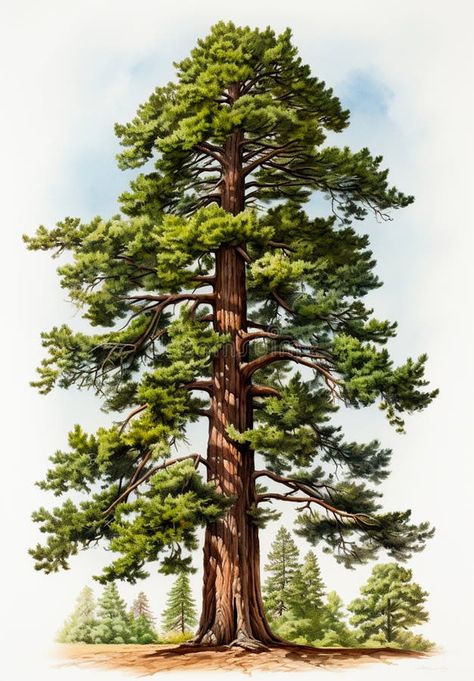 Giant sequoia, big mahogany, symbol of USA - AI generated image royalty free stock images Big Tree Illustration, Big Oak Tree Drawing, Red Wood Tree Drawing, Redwood Tree Silhouette, Giant Sequoia Tree Drawing, Twisted Branches, Giant Redwood Trees, Pine Tree Drawing, Pine Tree Painting