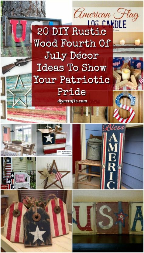 20 DIY Rustic Wood Fourth Of July Décor Ideas To Show Your Patriotic Pride #diy #crafts #4thjuly #decorating #rusticdecor Diy 4th Of July Crafts, Pride Diy, Fourth Of July Decorations, American Flag Decor, 4th July Crafts, July Ideas, Fourth Of July Decor, Craft Decor, July Decor