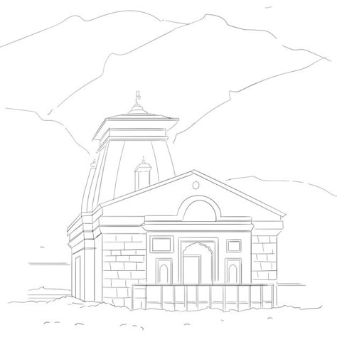 Free hand drawn kedarnath temple vector | Premium Vector #Freepik #vector #temple #vector #lord #hand-drawn Mandir Drawing Easy, Kedarnath Illustration, Kedarnath Temple Drawing Easy, Kedarnath Mandir Drawing, Indian Temple Drawing, Kedarnath Temple Tattoo, Kedarnath Sketch, Kedarnath Temple Painting Easy, Kedarnath Drawing