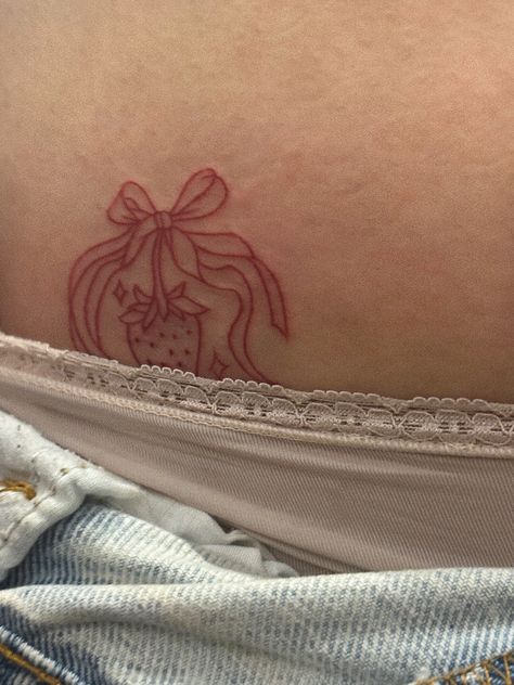 Strawberry Bow Tattoo, Bow Strawberry, Strawberry Tattoo, Cute Tats, Bow Tattoo, Red Ink, Tattoo Inspo, Neck Tattoo, Some Ideas