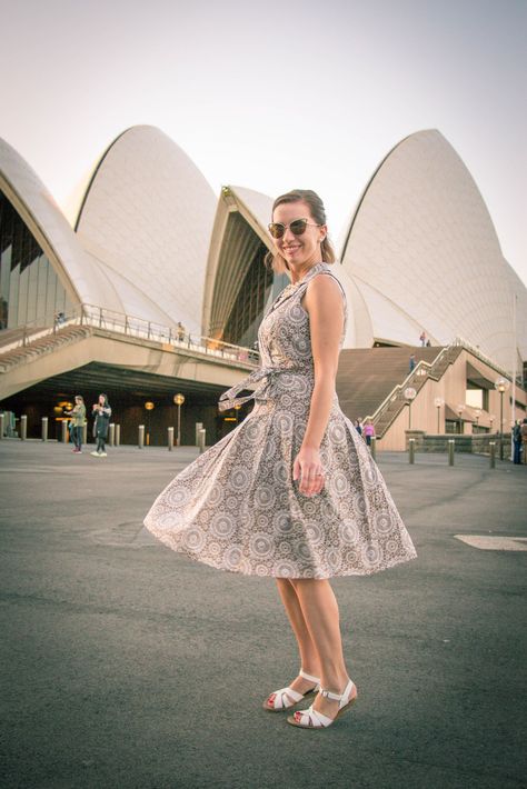 Evan Picone fit and flare dress - Happiness Boutique pearl necklace - Quay sunglasses - Salt Water Sadals Sydney Outfits, Australia Outfit, Sydney Australia Travel, Western Australia Travel, Salt Water Sandals, Things To Do In Australia, Friendly Outfits, Work From Home Outfit, Summer Fashion Inspiration