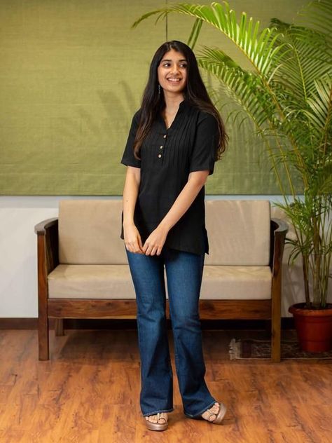 [CommissionsEarned] 70 Most Popular Indian Women Jeans Top Guides To Check Out #indianwomenjeanstop Short Kurta Outfits Women, Black Short Kurti Outfit, Black Short Kurti With Jeans, Jeans Tops Indian Style For Women, Short Kurtis For Jeans Indian, Short Kurtis For Jeans Cotton Style, Black Short Kurti, Short Kurti With Jeans, New Jeans Jeans