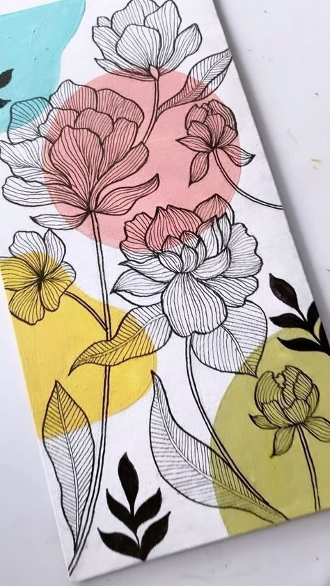 Floral Drawing Sketchbooks, Floral Mandala Art, Messy Pen Art, Acrylic Pen Art, Pen Flower Drawing, Line Art On Canvas, Boho Acrylic Painting, Messy Flowers, Boho Arts