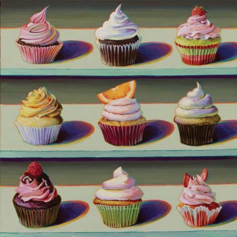 Cake Sketch, Tooth Art, Cupcake Painting, Food Sketches, Teeth Art, Cake Drawing, Cake Holder, Wayne Thiebaud, Oil Painting Tutorial