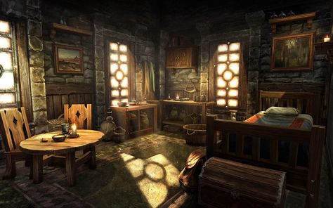 Skyrim Room, Elder Scrolls Online Art, Skyrim House, The Sims 4 Home, Tavern Room, Skyrim Aesthetic, Fantasy Tavern, Fantasy Places Art, Casa Minecraft