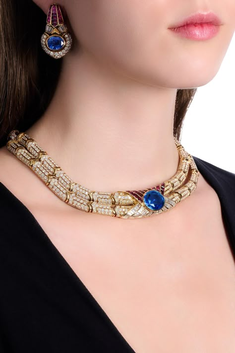 Important sapphire, ruby and diamond demi-parure | Magnificent Jewels and Noble Jewels | 2023 | Sotheby's Sapphire Jewelry Necklace, New Mom Jewelry, Necklace 2023, Nikolina Konstantinova Dobreva, Big Necklace, Diamond Tiara, Stones Necklace, Antique Bridal Jewelry, High Jewelry Ring