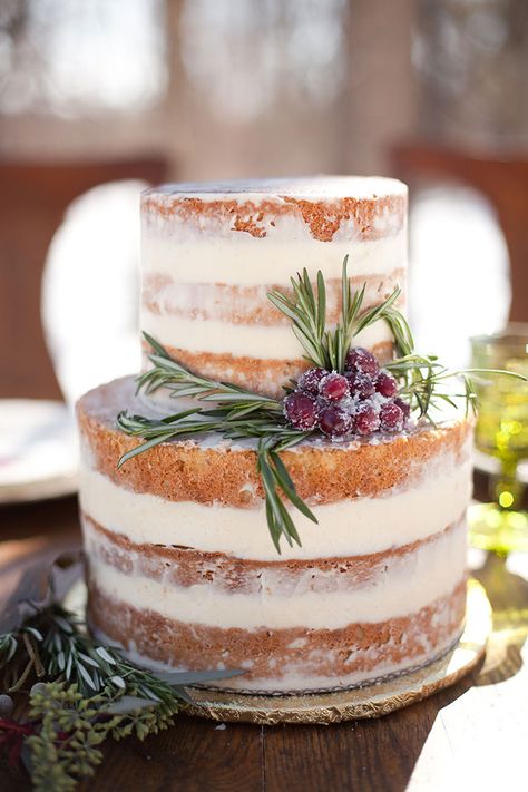 Glazed Naked Cake | Rustic Chic Outdoor Winter Wedding In Kensington Park Michigan  | Photograph by Spencer Studios See The Full Story at http://storyboardwedding.com/rustic-chic-outdoor-winter-wedding-kensington-park-michigan/ Christmas Wedding Cakes, Outdoor Winter Wedding, Winter Wedding Planning, Wedding Cake Alternatives, Winter Bridal Showers, Rustic Winter Wedding, Sugared Cranberries, Winter Wedding Cake, Wedding Cake Flavors